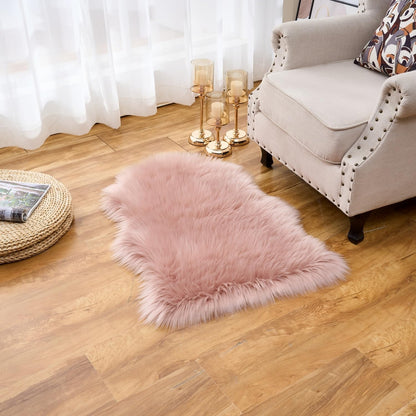 Ultra Soft Fluffy Shaggy Area Rug Faux Fur Rug Chair Cover Seat Pad Fuzzy Area Rug for Bedroom Floor Sofa Living Room (2 x 3 ft Sheepskin, Pink)