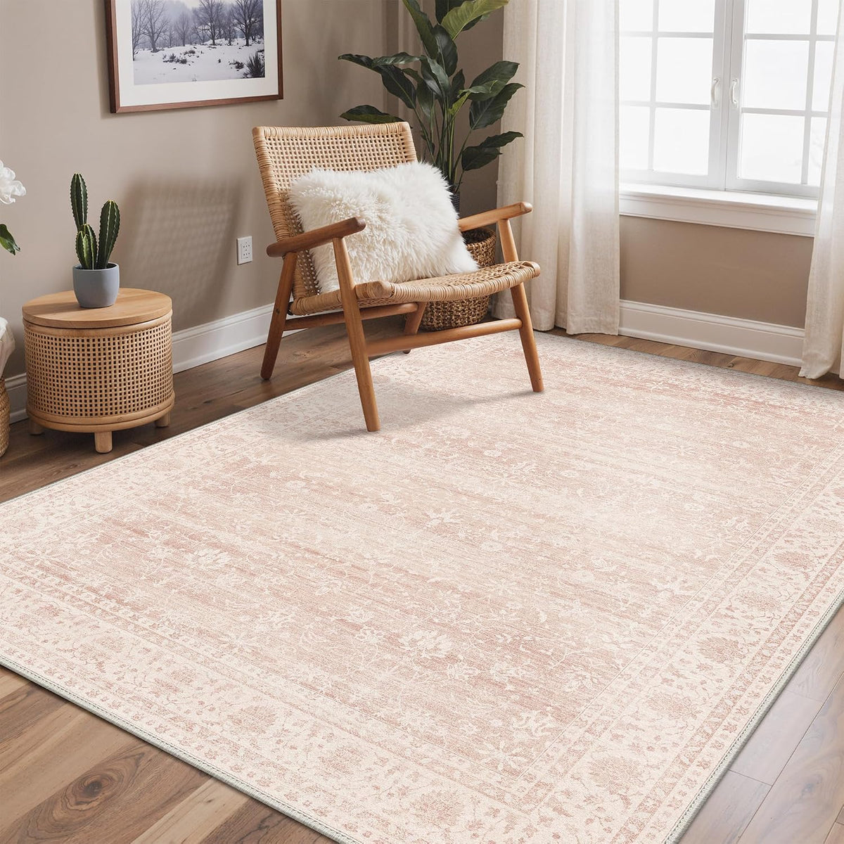 5X7 Pink Area Rug for Living Room, Washable Non Slip Rug