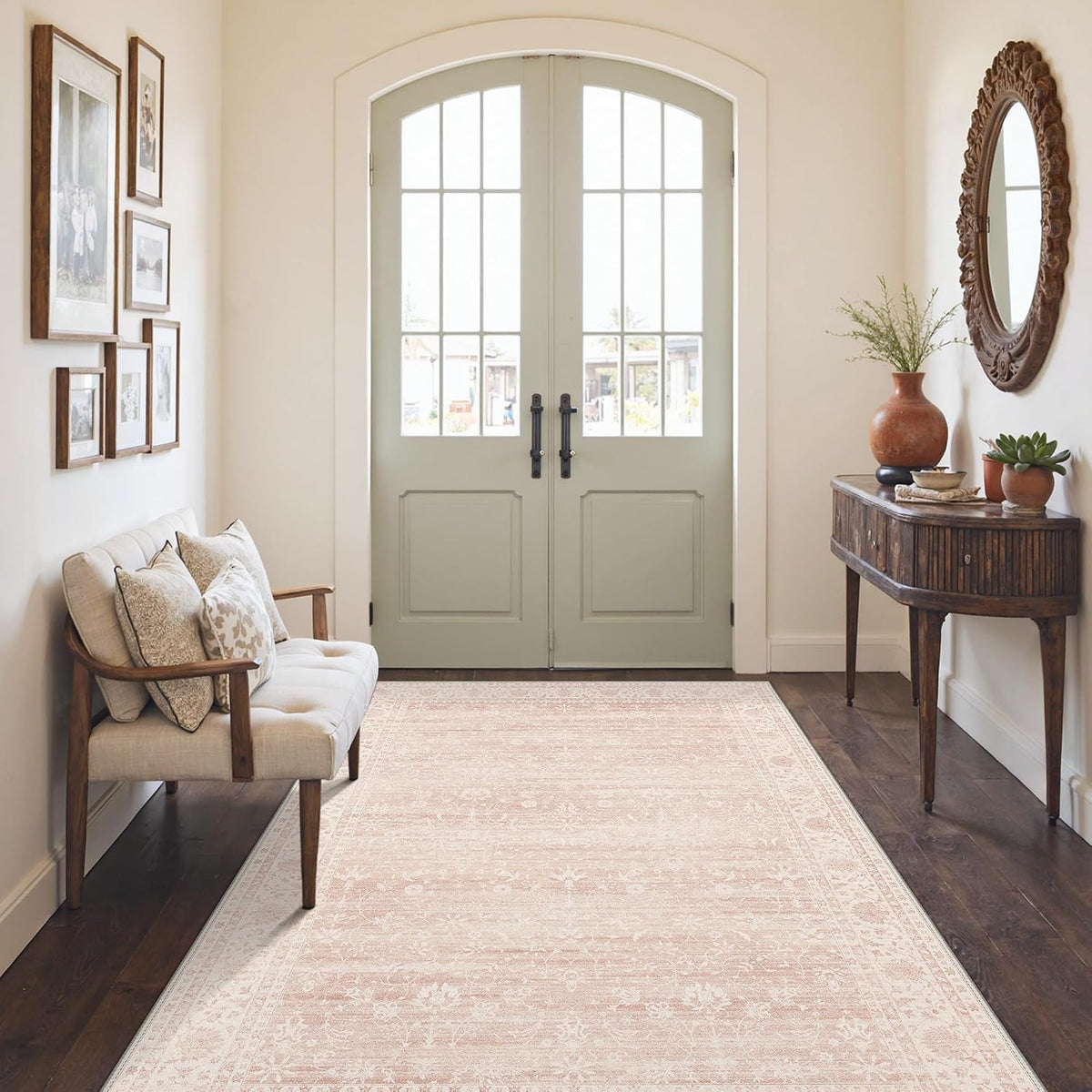 5X7 Pink Area Rug for Living Room, Washable Non Slip Rug