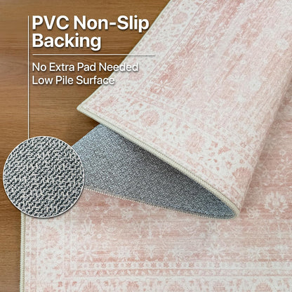 5X7 Pink Area Rug for Living Room, Washable Non Slip Rug
