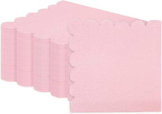 HEIPINIUYE 50 Pieces 3-ply Light Pink Napkin Disposable Scalloped Cocktail Napkins Beverage Napkins Dessert Napkins Paper Napkins for Wedding Birthday Party Paper Dinner Napkins