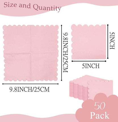HEIPINIUYE 50 Pieces 3-ply Light Pink Napkin Disposable Scalloped Cocktail Napkins Beverage Napkins Dessert Napkins Paper Napkins for Wedding Birthday Party Paper Dinner Napkins