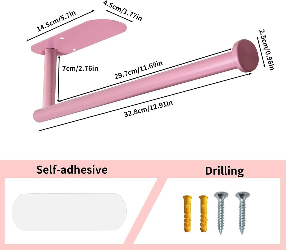 Pink Paper Towel Holder Self Adhesive or Drilling for Kitchen