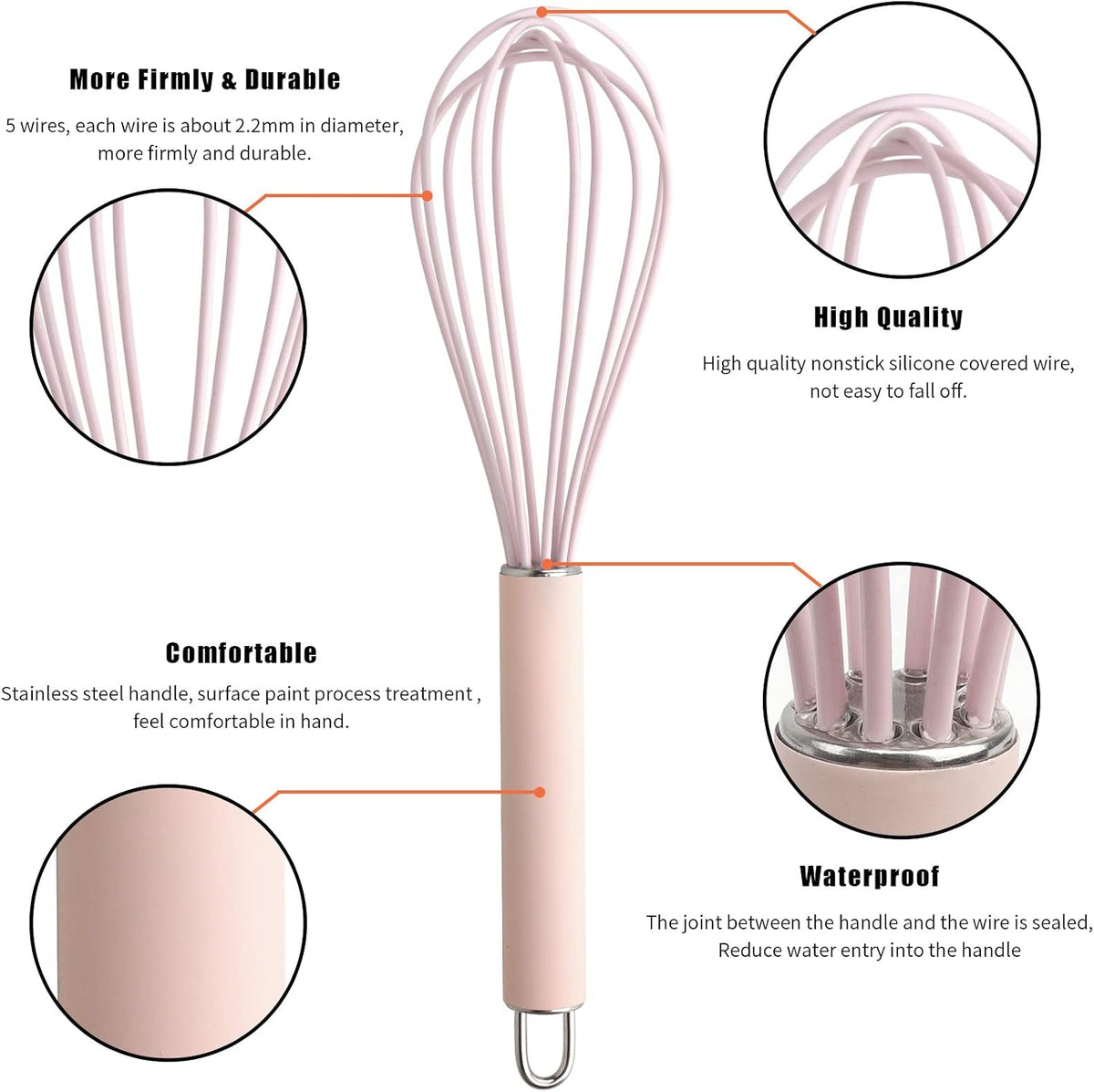 high temperature and easy to clean silicone whisk, wisk,stirrer, 10 inch, grip good grip design for Blending Whisking Beating Stirring Cooking Baking (1 Pack | Pink)