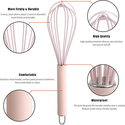 high temperature and easy to clean silicone whisk, wisk,stirrer, 10 inch, grip good grip design for Blending Whisking Beating Stirring Cooking Baking (1 Pack | Pink)