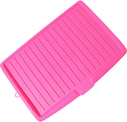 Dish Drain Board, Plastic Draining Tray – 17'' X 12" Dish Drying Mat with Sloped Sides & Removable Filter, Non-Slip Base for Sink (Pink)