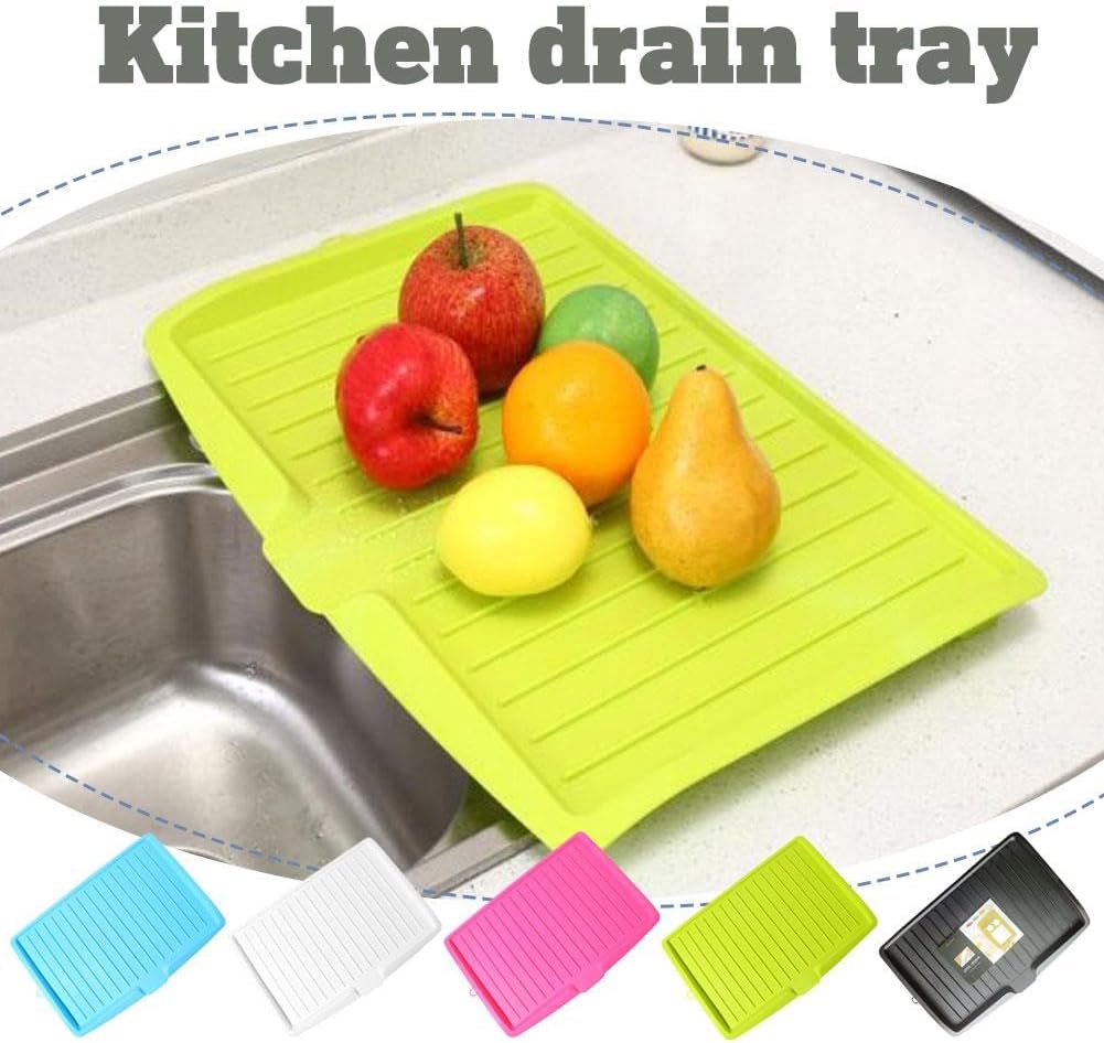 Dish Drain Board, Plastic Draining Tray – 17'' X 12" Dish Drying Mat with Sloped Sides & Removable Filter, Non-Slip Base for Sink (Pink)