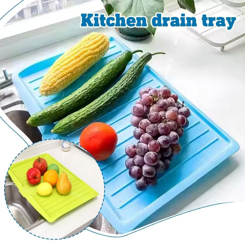 Dish Drain Board, Plastic Draining Tray – 17'' X 12" Dish Drying Mat with Sloped Sides & Removable Filter, Non-Slip Base for Sink (Pink)