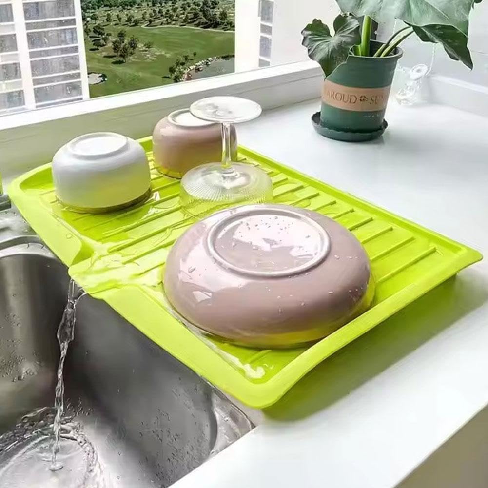 Dish Drain Board, Plastic Draining Tray – 17'' X 12" Dish Drying Mat with Sloped Sides & Removable Filter, Non-Slip Base for Sink (Pink)