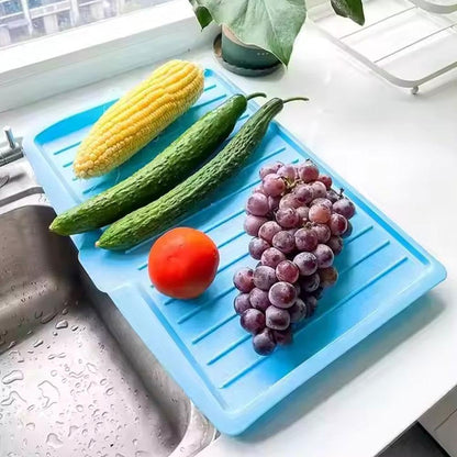 Dish Drain Board, Plastic Draining Tray – 17'' X 12" Dish Drying Mat with Sloped Sides & Removable Filter, Non-Slip Base for Sink (Pink)