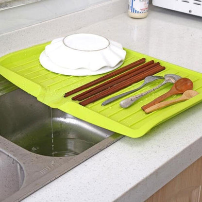 Dish Drain Board, Plastic Draining Tray – 17'' X 12" Dish Drying Mat with Sloped Sides & Removable Filter, Non-Slip Base for Sink (Pink)