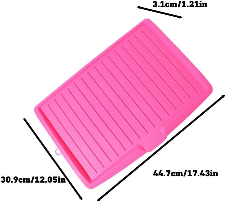 Dish Drain Board, Plastic Draining Tray – 17'' X 12" Dish Drying Mat with Sloped Sides & Removable Filter, Non-Slip Base for Sink (Pink)