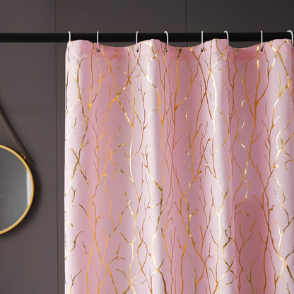 Pink Shower Curtain with Gold Foil Branch 72 x 72 Inch, 1 Panel