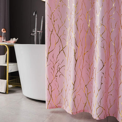Pink Shower Curtain with Gold Foil Branch 72 x 72 Inch, 1 Panel