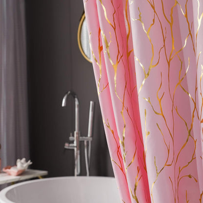 Pink Shower Curtain with Gold Foil Branch 72 x 72 Inch, 1 Panel