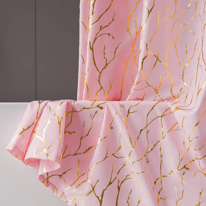 Pink Shower Curtain with Gold Foil Branch 72 x 72 Inch, 1 Panel