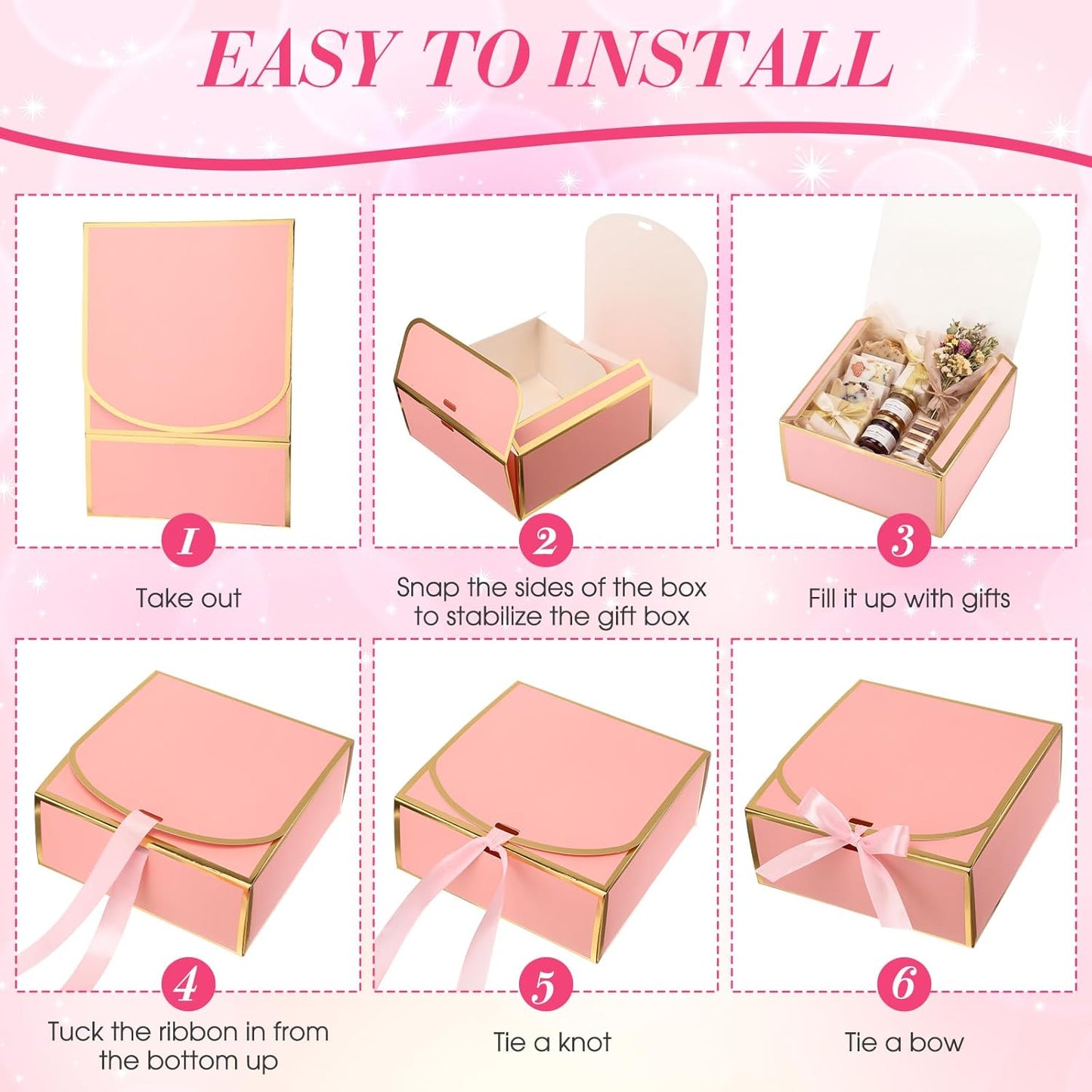 16 Pack Pink Gift Boxes with Lids, 7x7x3 Inch Bridesmaid Proposal Box with Ribbons for Present Wedding, Birthday, Anniversary, Baby Shower, Bridal Shower