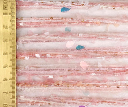 Artisanal Yarn Collection Multifiber Fancy Yarn with Sequins & Iridescent Shimmering Threads for Knitting Crocheting Crafts DIY, Set of 3 Rolls (Peachy Pink)