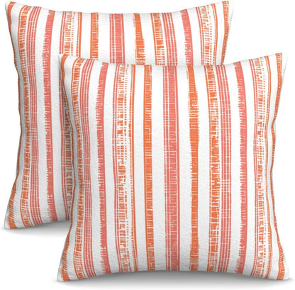 Boho Coral Pink Orange Striped Throw Pillow Covers 18 x 18 Inch Set of 2, Stripe Pattern Farmhouse Decorative Pillow Cases Modern Cushion Cases for Couch Bed Home Decor