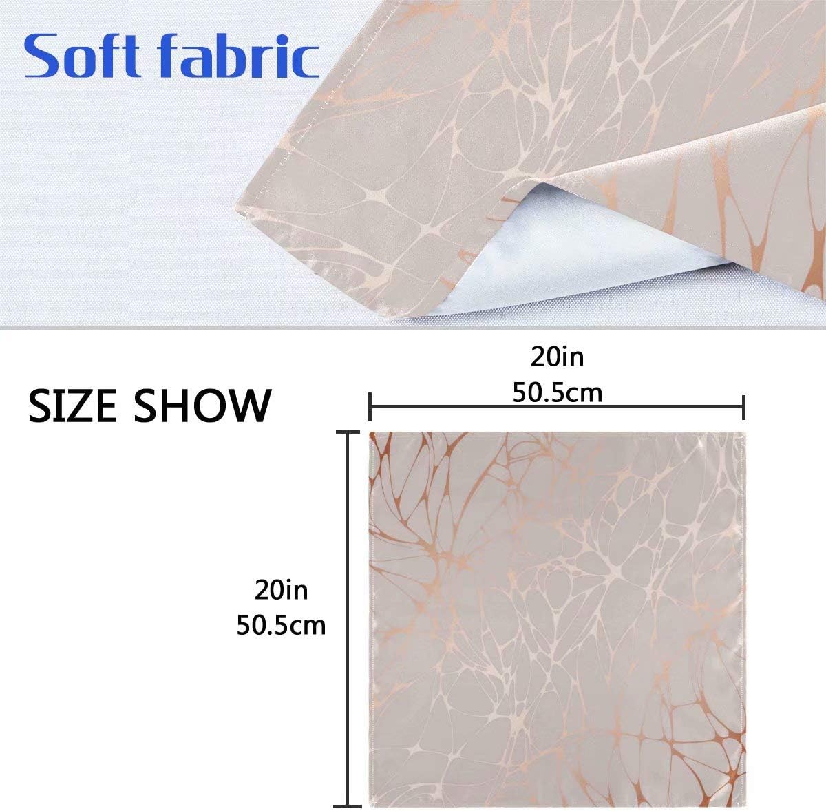 Pfrewn Rose Gold Marble Floral Cloth Napkins Set of 4 Marble Dinner Napkins Solid Washable Reusable Polyester Table Napkins Oversized 20"X20" with Hemmed Edges for Home Weeding Decoration