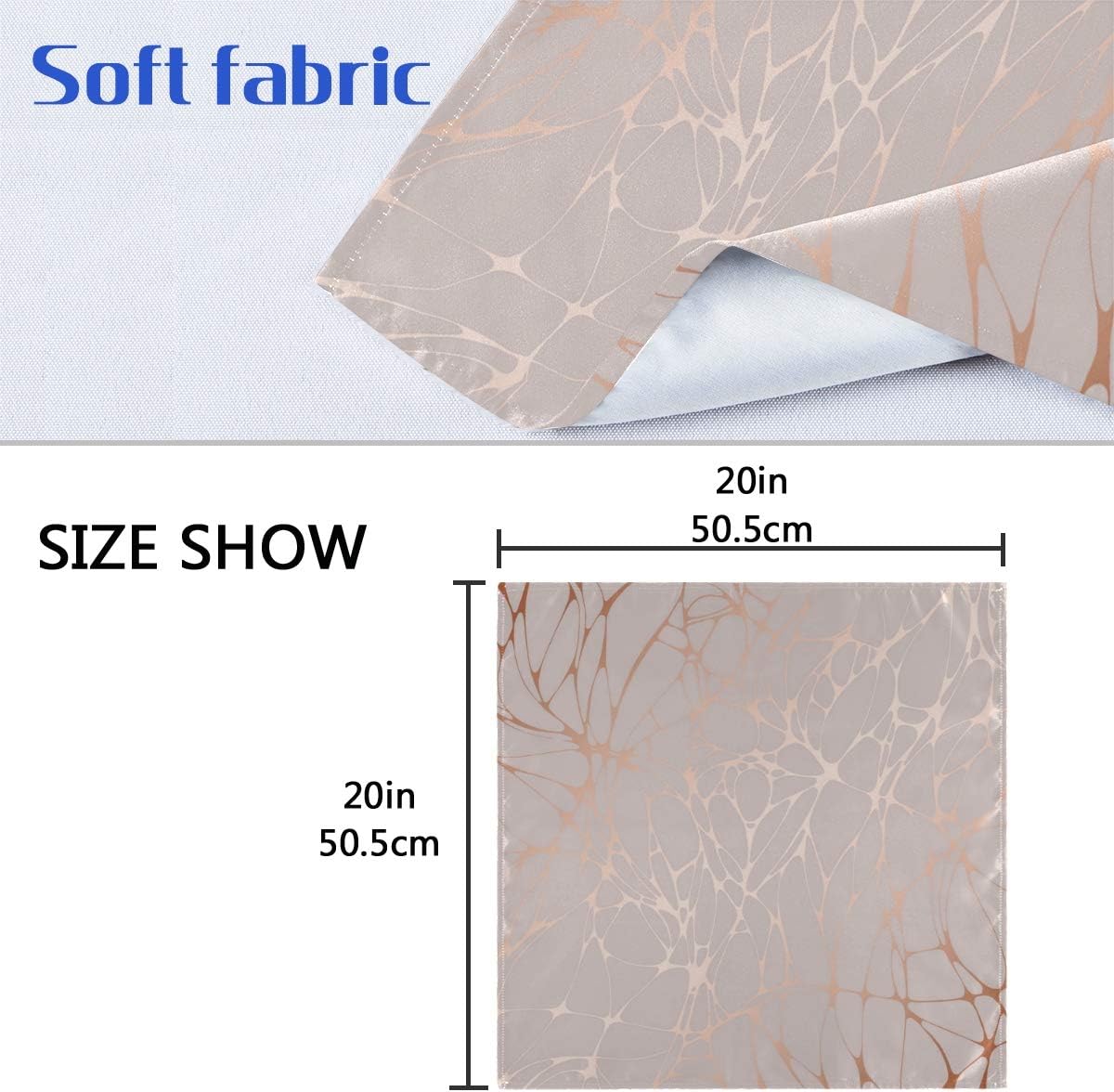 Pfrewn Rose Gold Marble Floral Cloth Napkins Set of 4 Marble Dinner Napkins Solid Washable Reusable Polyester Table Napkins Oversized 20"X20" with Hemmed Edges for Home Weeding Decoration