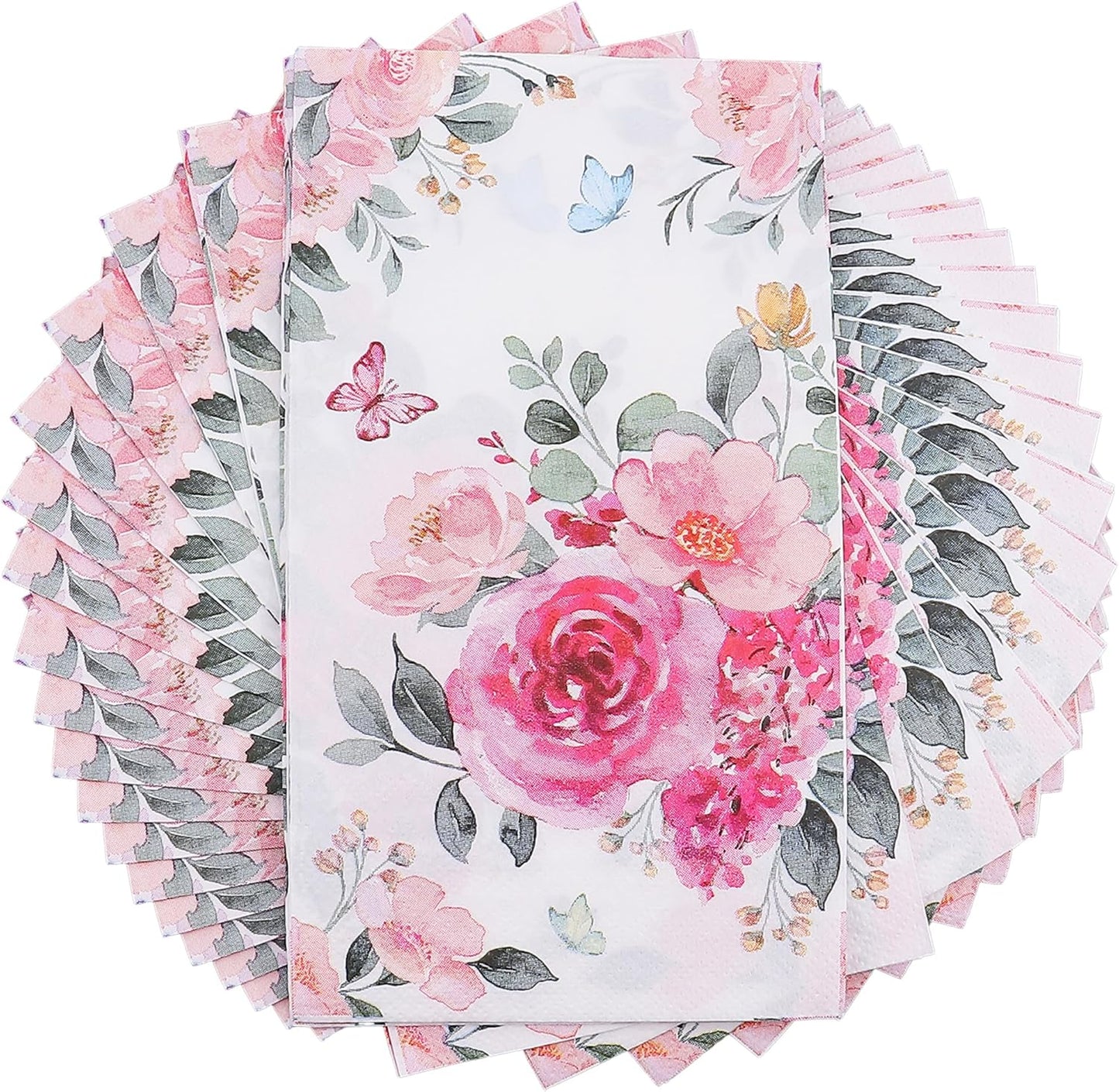 Floral Paper Napkins for Plates-60pcs Disposable Flower Guest Long Napkins for Party/Wedding/Birthday/Bathroom Decorations (Pink)