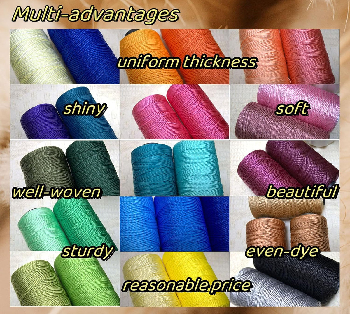 2 Rolls 1.5mm x 219 Yards Polyester String Cord for Knitting and Crochet, 100% Polypropylene Macrame Cord for Hats, Bags, Purses, Shoes, Plant Hangers, DIY Crafts - Peach Yellow