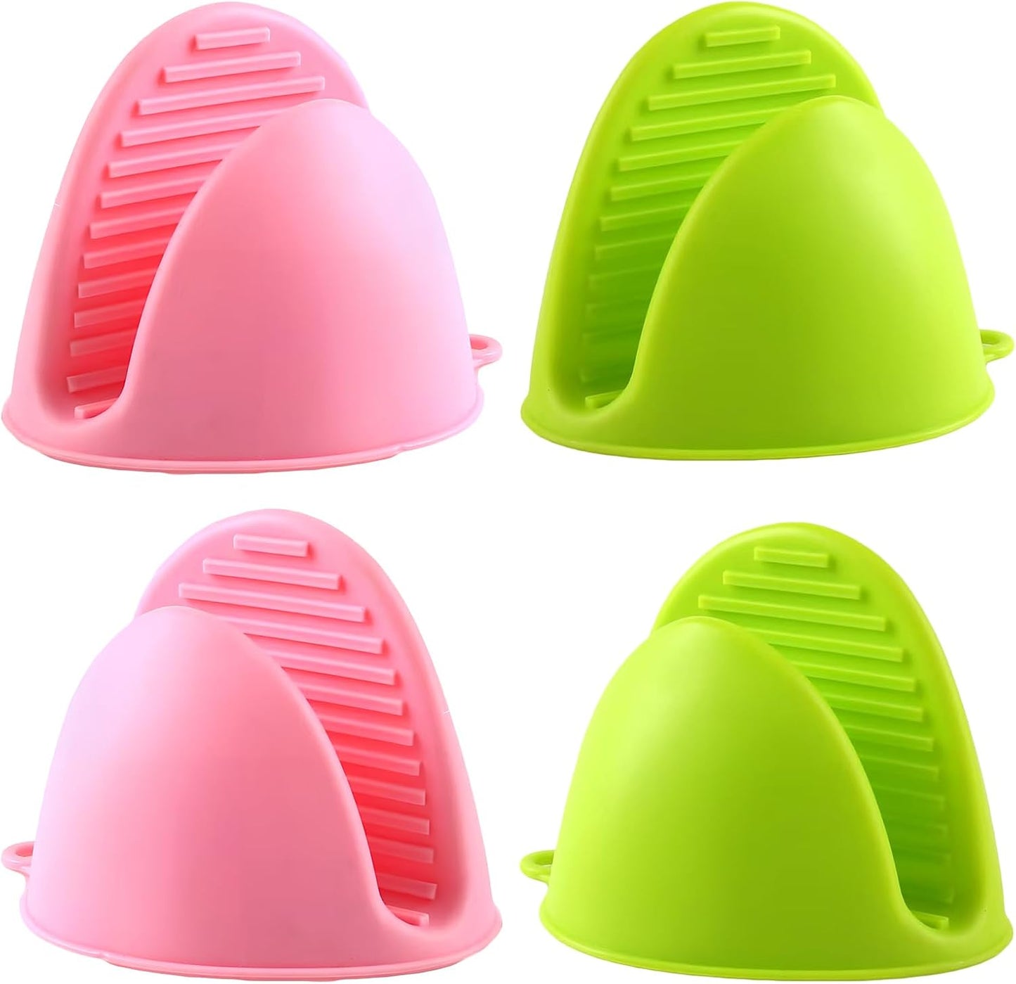 2 Pairs (Green& Pink),Mini Silicone Oven Gloves, Mini Finger Protector Pot Holder for Kitchen,Cooking,Baking,BBQHeat Resistant Gloves，can be Washed in the Dishwasher