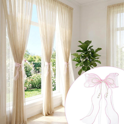 Bowknot Curtain Tiebacks, 2Pcs Pink Lace Bow Butterfly Tieback
