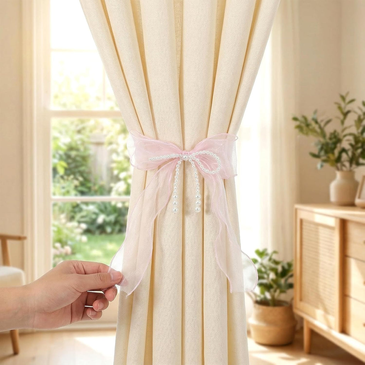 Bowknot Curtain Tiebacks, 2Pcs Pink Lace Bow Butterfly Tieback