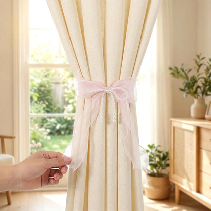 Bowknot Curtain Tiebacks, 2Pcs Pink Lace Bow Butterfly Tieback