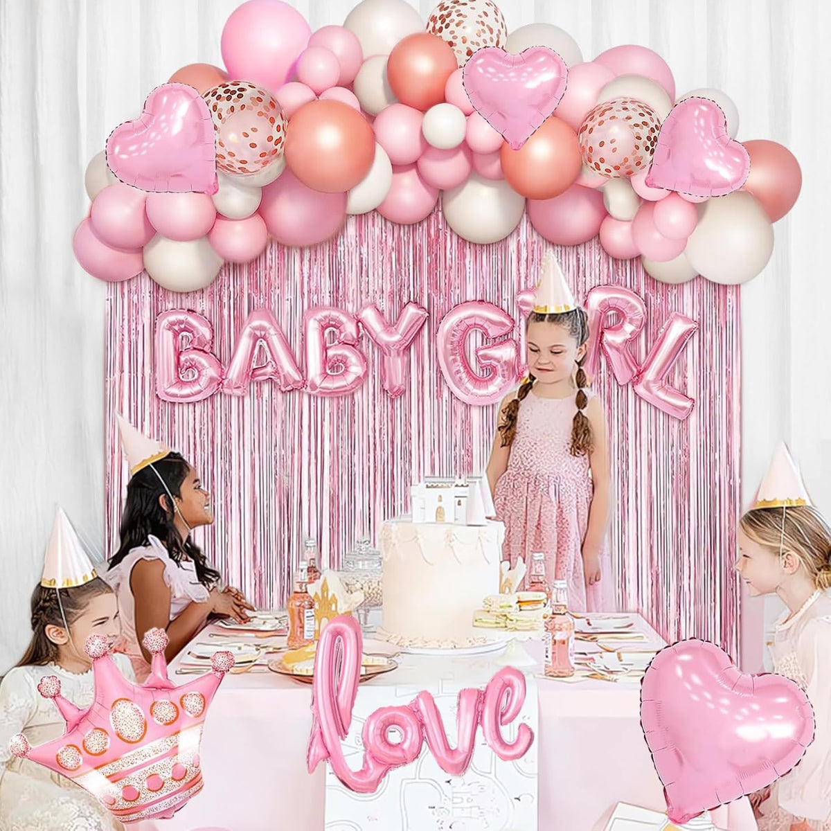 Baby Pink Baby Shower Decorations for Girl, Rose Gold Pink Balloons Garland Kit for Baby Shower Girl Birthday Gender Reveal Party Supplies