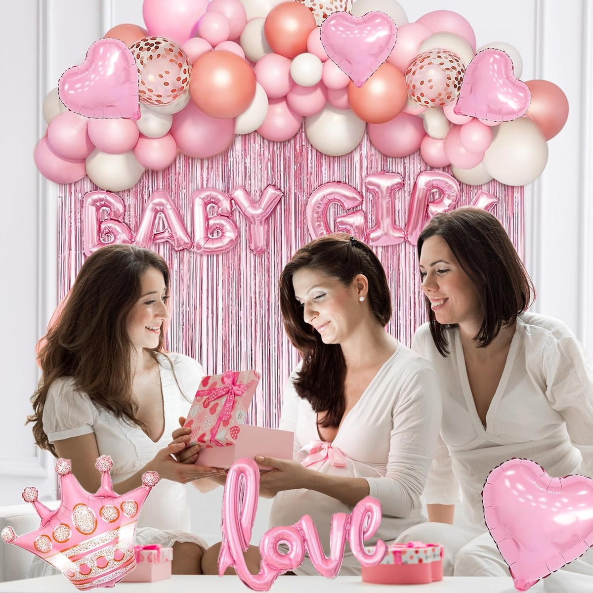 Baby Pink Baby Shower Decorations for Girl, Rose Gold Pink Balloons Garland Kit for Baby Shower Girl Birthday Gender Reveal Party Supplies