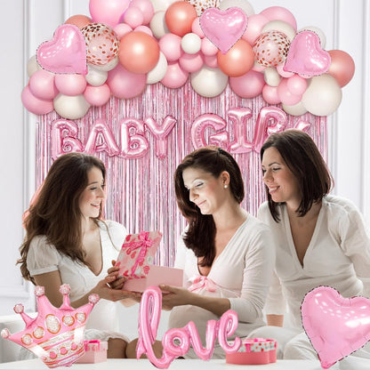 Baby Pink Baby Shower Decorations for Girl, Rose Gold Pink Balloons Garland Kit for Baby Shower Girl Birthday Gender Reveal Party Supplies