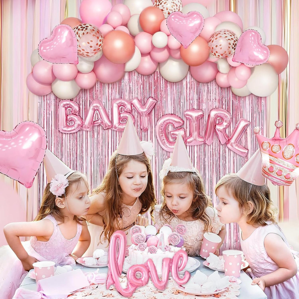 Baby Pink Baby Shower Decorations for Girl, Rose Gold Pink Balloons Garland Kit for Baby Shower Girl Birthday Gender Reveal Party Supplies