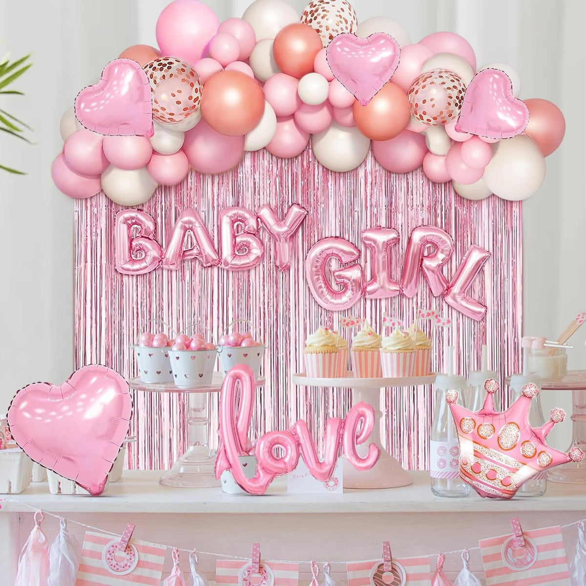 Baby Pink Baby Shower Decorations for Girl, Rose Gold Pink Balloons Garland Kit for Baby Shower Girl Birthday Gender Reveal Party Supplies