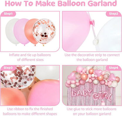 Baby Pink Baby Shower Decorations for Girl, Rose Gold Pink Balloons Garland Kit for Baby Shower Girl Birthday Gender Reveal Party Supplies
