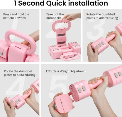 2-in-1 Adjustable Dumbbell Set for Women - 4 Levels (2.2lbs to 12.1lbs) - Home Gym Weights for Women at Home - Fitness Dumbbells