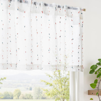 Mini Pom Pom Window Valance Curtain, 50x16, 1 Panel, Blush Meadow