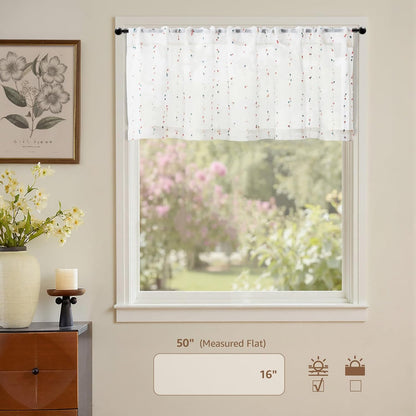 Mini Pom Pom Window Valance Curtain, 50x16, 1 Panel, Blush Meadow