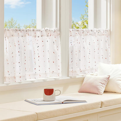 Mini Pom Pom Window Valance Curtain, 50x16, 1 Panel, Blush Meadow