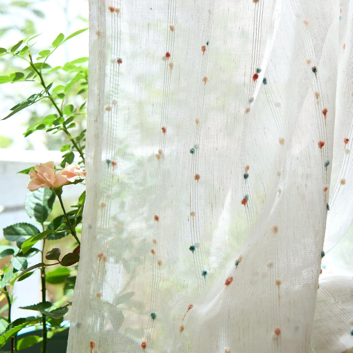 Mini Pom Pom Window Valance Curtain, 50x16, 1 Panel, Blush Meadow