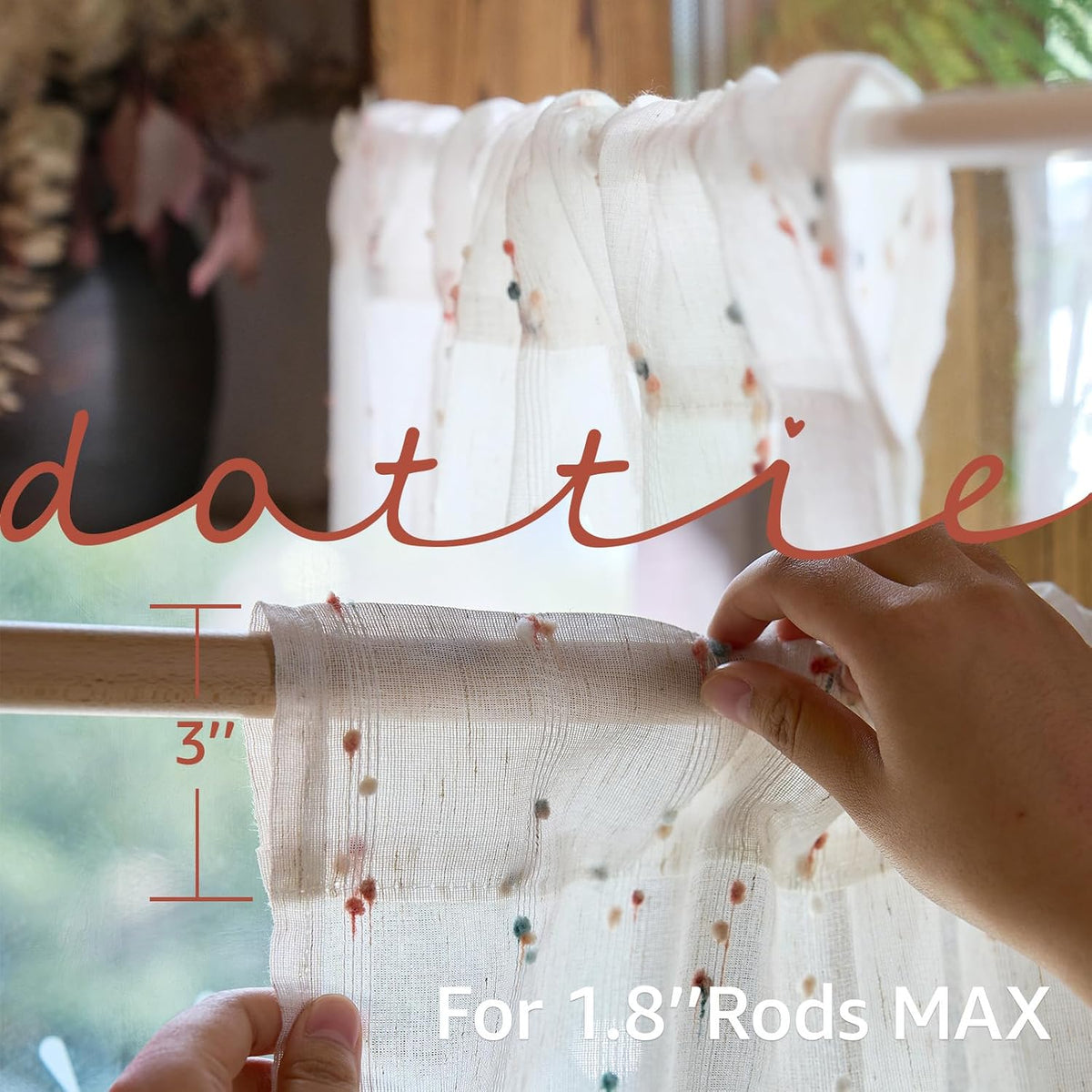 Mini Pom Pom Window Valance Curtain, 50x16, 1 Panel, Blush Meadow