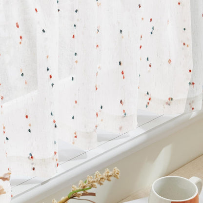 Mini Pom Pom Window Valance Curtain, 50x16, 1 Panel, Blush Meadow