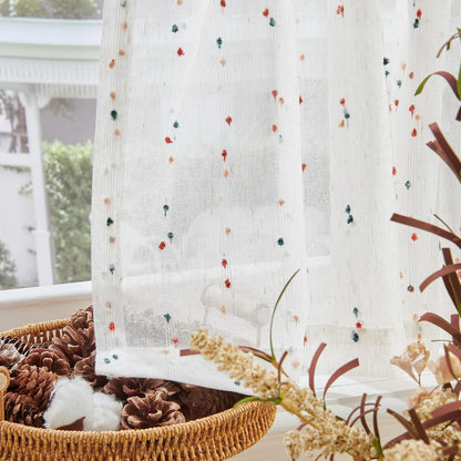 Mini Pom Pom Window Valance Curtain, 50x16, 1 Panel, Blush Meadow