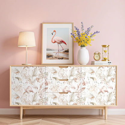 Tropical Beach Wallpaper Peel and Stick Light Pink and Green Wallpaper Flamingo Tropical Banana Palm Leaf Pink Contact Paper Removable Girly Cute Wallpapers Girls Room Nursery 17.5x78.8