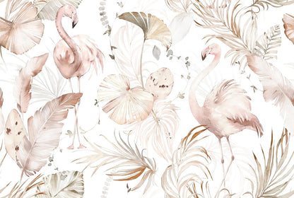Tropical Beach Wallpaper Peel and Stick Light Pink and Green Wallpaper Flamingo Tropical Banana Palm Leaf Pink Contact Paper Removable Girly Cute Wallpapers Girls Room Nursery 17.5x78.8