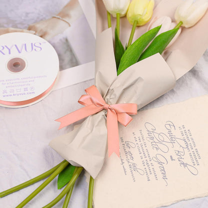 Peach Satin Ribbon, Double Faced 5/8 Inch X 50 Yards Peach Ribbon, Premium Satin Ribbon for Gift Wrapping, Crafts, Hair Bow Making, Sewing, Flower Bouquet, Wedding Party Decor