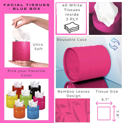Renova White Facial Tissue-Colored Round Box 3 Ply-40 Tissues (Pink)