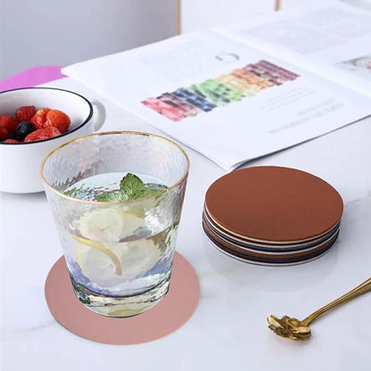6PCS 4 Inch Round Coasters for Drinks, Non-Slip Table Protectors with Waterproof Surface for Hot & Cold Beverages (Pink)